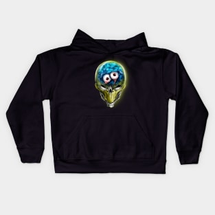 alien skull with eyes Kids Hoodie